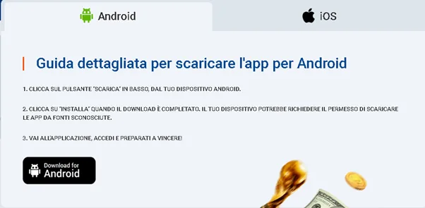 Pagina di download dell'app mobile MostBet