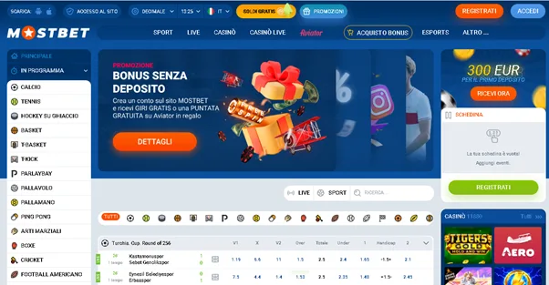 Home page di MostBet