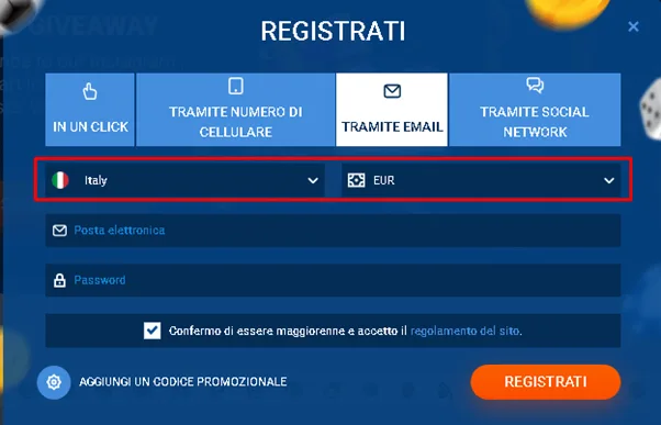 Selezione di una regione al momento della registrazione su MostBet